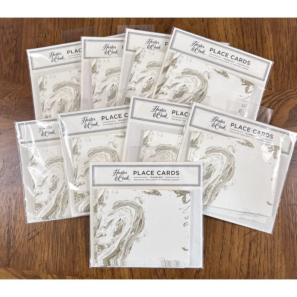 9 Packs New Hester & Cook 12 Name Place Cards Die Cut Gold Marbled HC086 108 Car